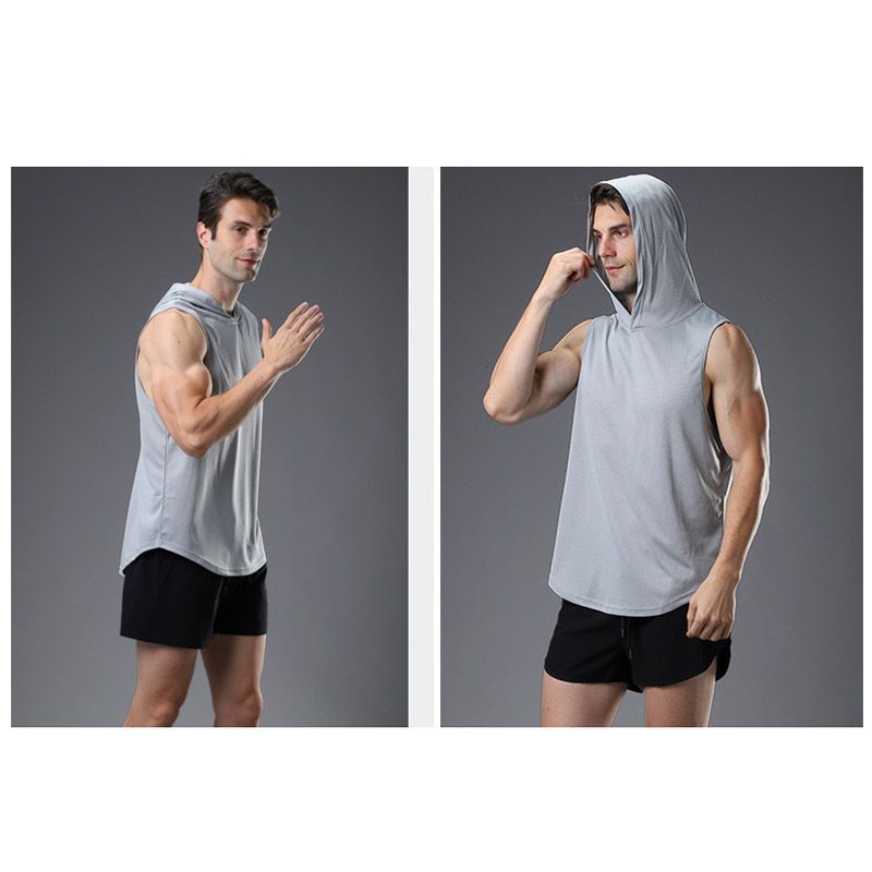 Men's Training Sports Vest Workout Fitness Hooded Tank Tops