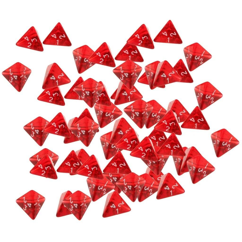 Pack Of 60 Gem Multi-Sided D4 Polyhedral Dice Set D4 20mm for D&D TRPG Cup Games Red Color
