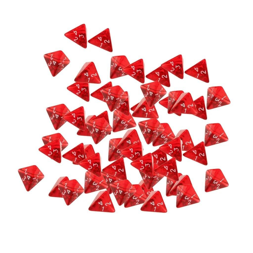 Pack Of 60 Gem Multi-Sided D4 Polyhedral Dice Set D4 20mm for D&D TRPG Cup Games Red Color