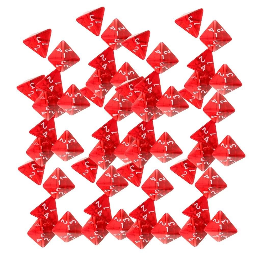 Pack Of 60 Gem Multi-Sided D4 Polyhedral Dice Set D4 20mm for D&D TRPG Cup Games Red Color