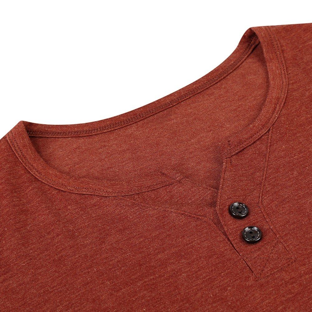 Men Short Sleeved T-shirt O Neck Buttons Solid Street Summer Tees Casual Tops-burgundy