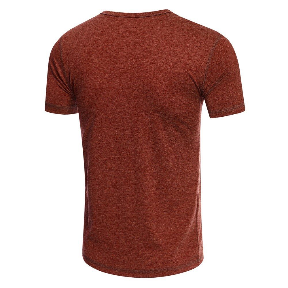 Men Short Sleeved T-shirt O Neck Buttons Solid Street Summer Tees Casual Tops-burgundy