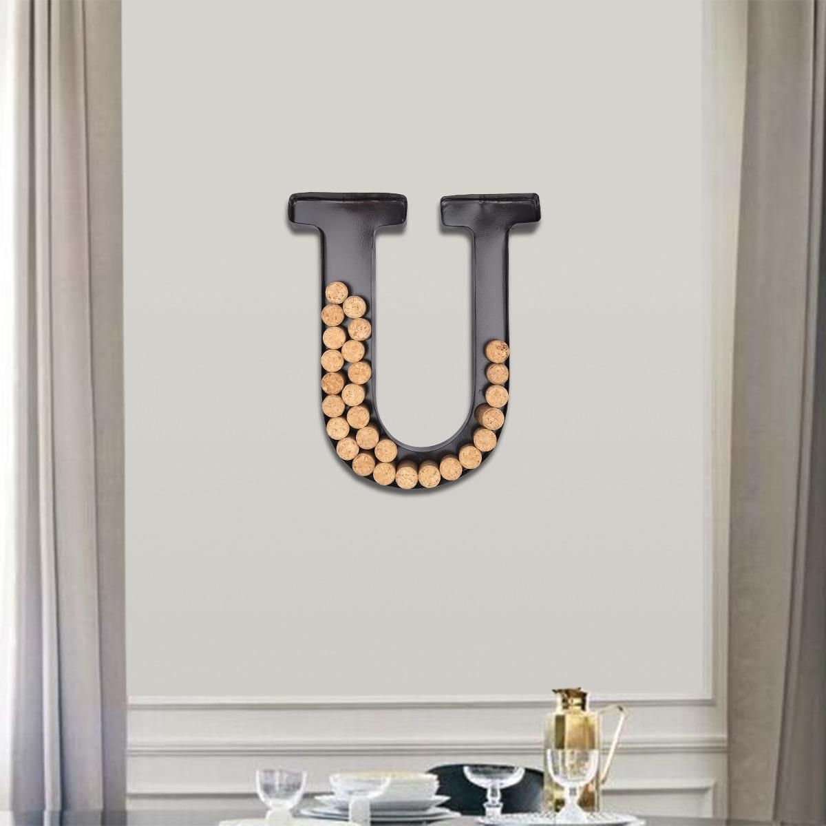 Letter U Cork Holder Wall Art Cork Box Wall Mounted Cork Collector Decorative Wall Letter