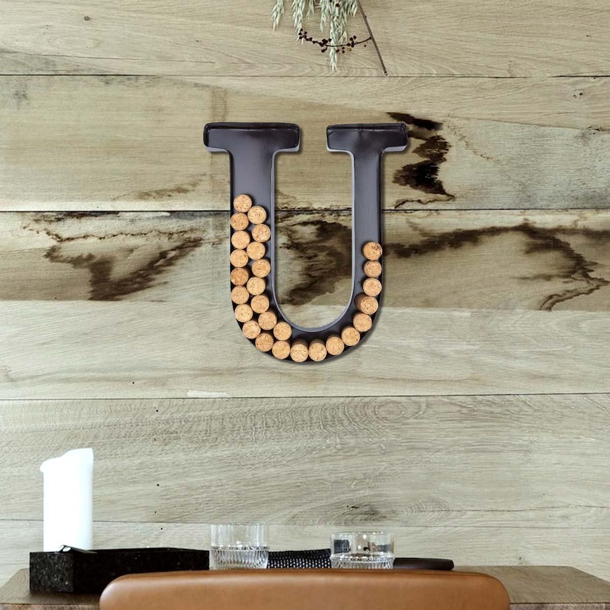 Letter U Cork Holder Wall Art Cork Box Wall Mounted Cork Collector Decorative Wall Letter