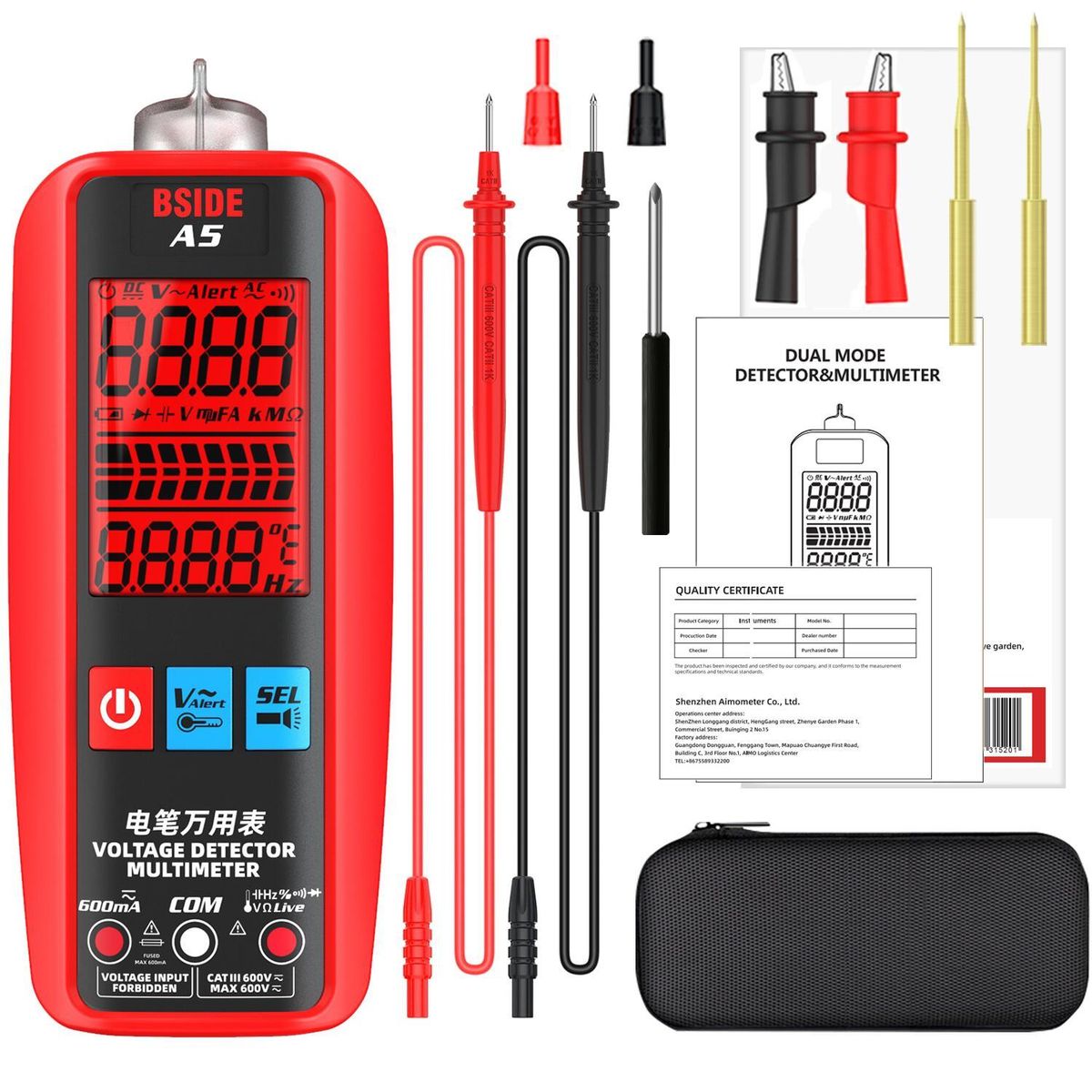 BSIDE Digital Smart Multimeter Measurement Test Meter Temp Detector Multitester 3-Results Display Current Tester VFC V-Alert Live Wire Capacitor Ohm Diode Hz Voltage Meter