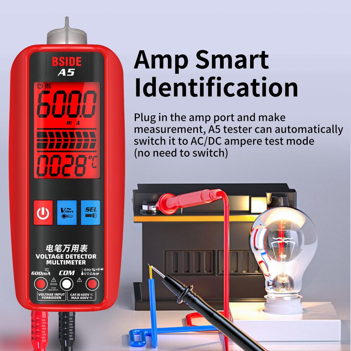 BSIDE Digital Smart Multimeter Measurement Test Meter Temp Detector Multitester 3-Results Display Current Tester VFC V-Alert Live Wire Capacitor Ohm Diode Hz Voltage Meter