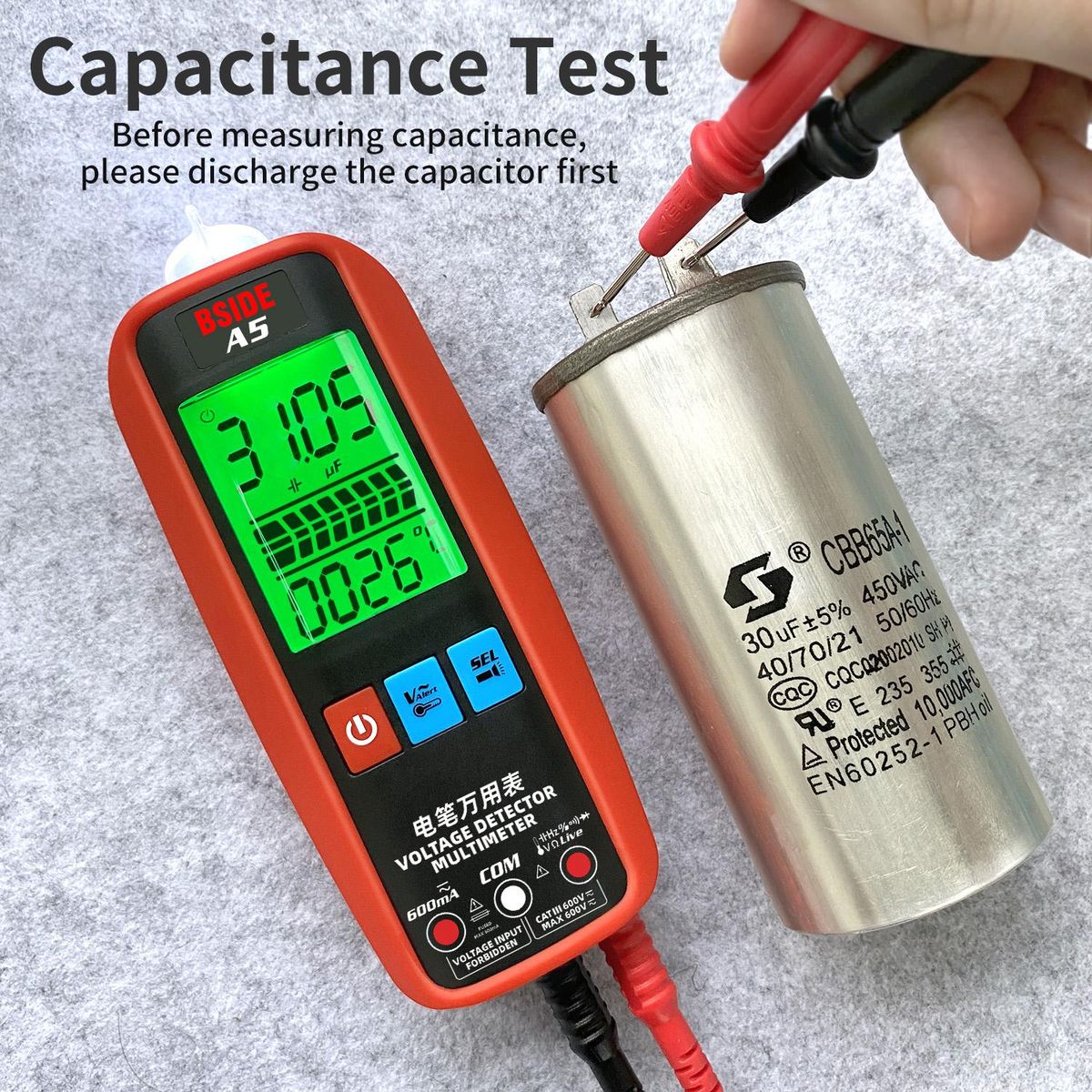 BSIDE Digital Smart Multimeter Measurement Test Meter Temp Detector Multitester 3-Results Display Current Tester VFC V-Alert Live Wire Capacitor Ohm Diode Hz Voltage Meter