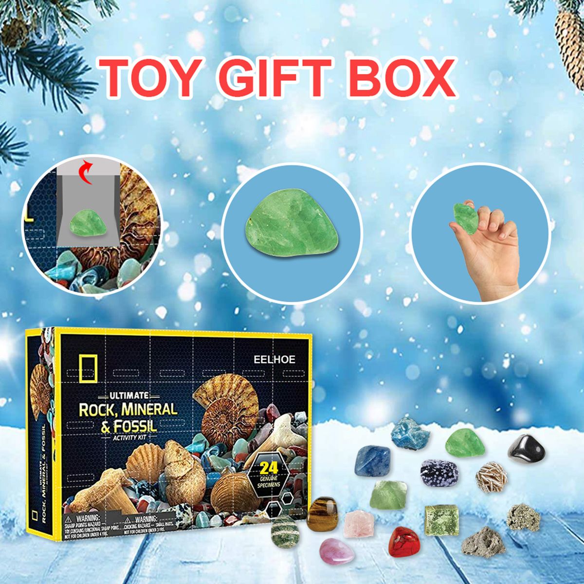 Christmas Mineral Gift Case Natural Ore Rock Mineral