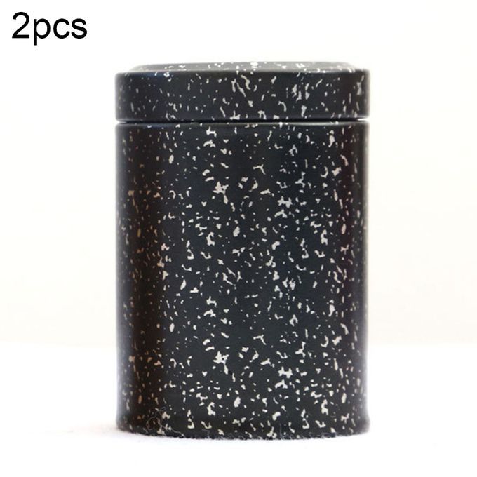 2Pcs Solid Color Tinplate Mini Tea Herb Stash Jar-Black