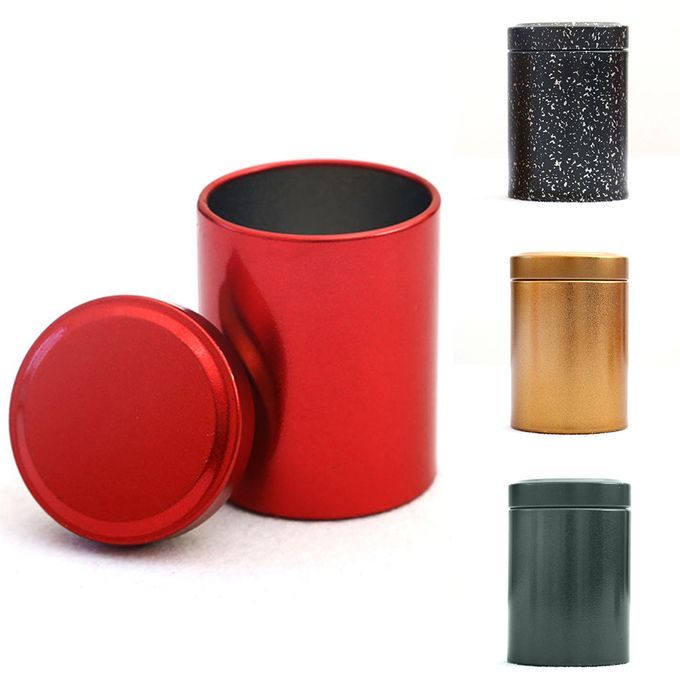 2Pcs Solid Color Tinplate Mini Tea Herb Stash Jar-Black