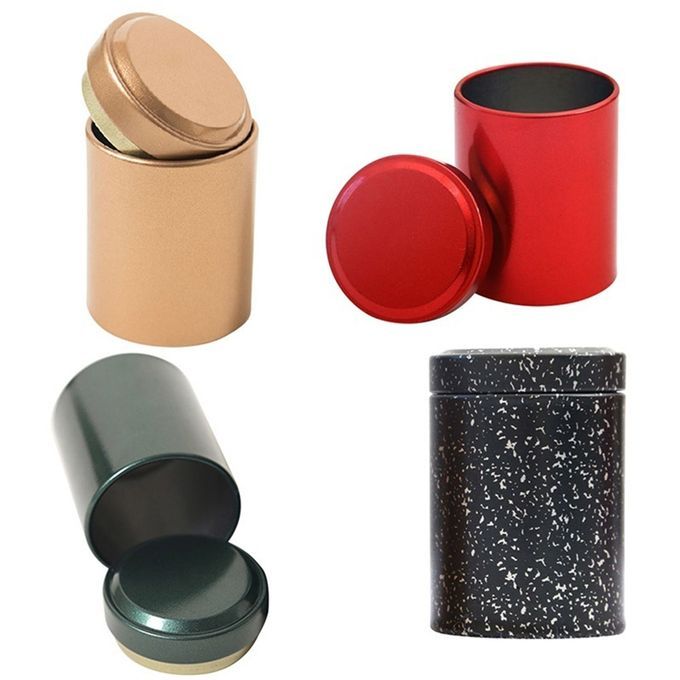 2Pcs Solid Color Tinplate Mini Tea Herb Stash Jar-Black