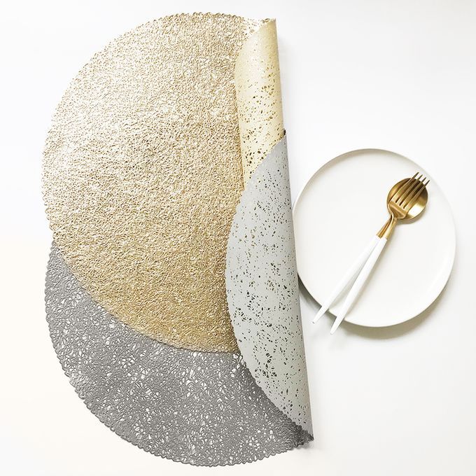 4Pcs Round Non-skid Coaster Table Bowl Dish Pad Mat-Golden