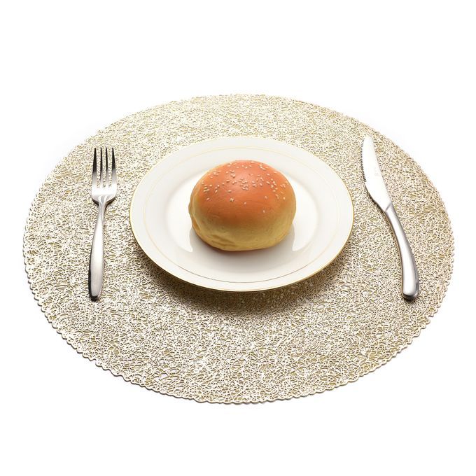 4Pcs Round Non-skid Coaster Table Bowl Dish Pad Mat-Golden
