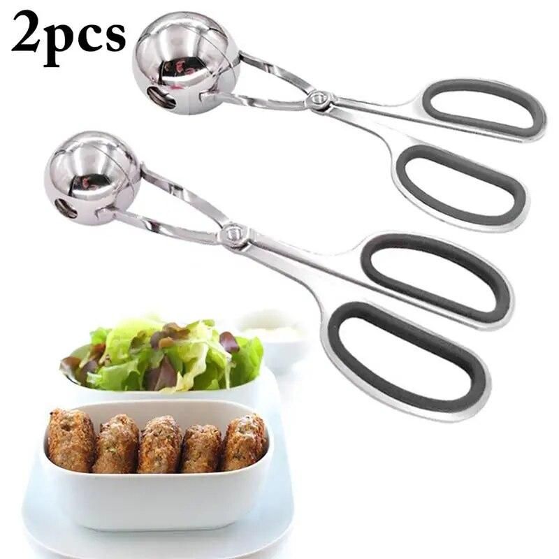2 PCS Stainless Steel Meat Baller Tongs Cake Pop Meatball Maker Ice Tongs Cookie Dough Scoop for Kitchen
