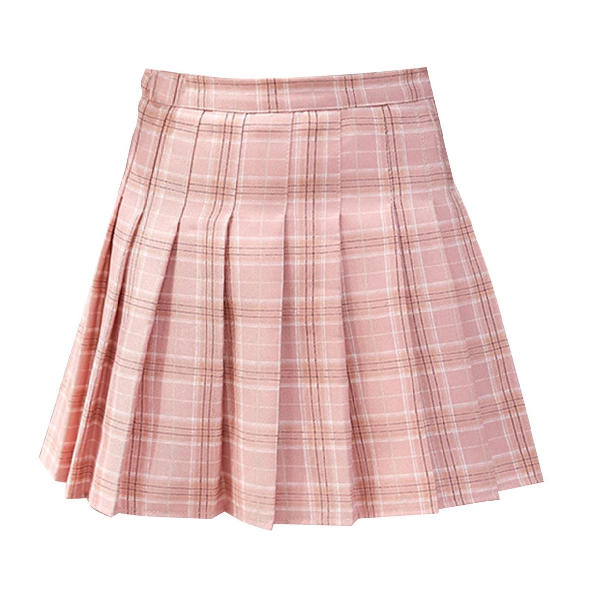 Women's High Waist Pleated Tennis Plaid Mini Skater Skirt Pink M