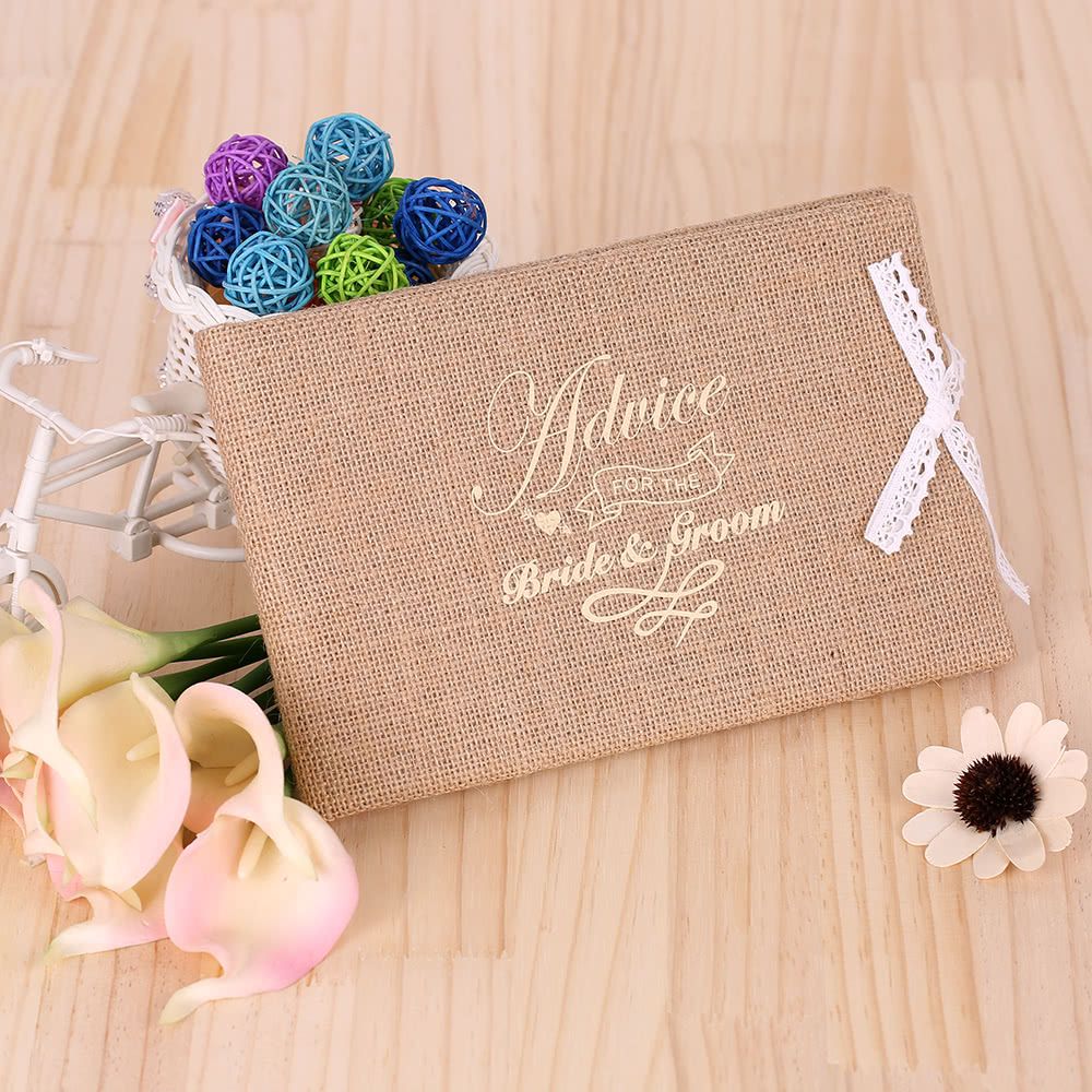 Vintage 72-Pages Burlap Cover Wedding Guest Book Rustic
