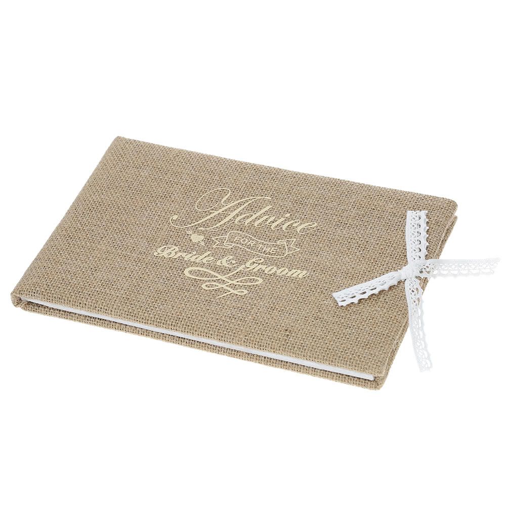 Vintage 72-Pages Burlap Cover Wedding Guest Book Rustic