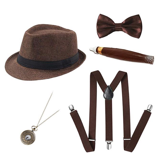 1 Set Men Magician Costume Fancy Dress Up Hat Watch Bow Tie Coffee