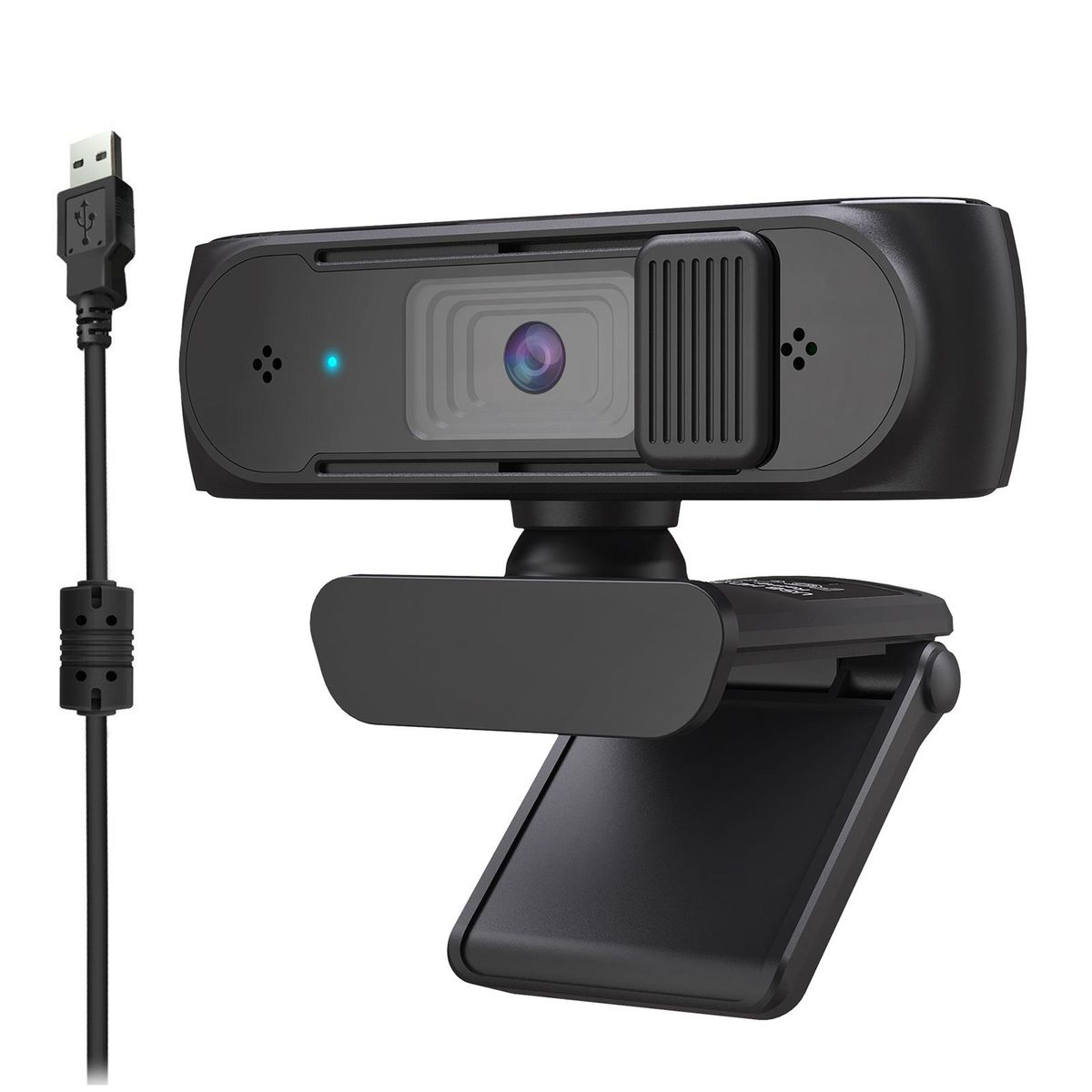 HXSJ S2 USB Webcam 2.5K PC 5MP Webcam with AF Light Correction and Dual Mics for Video, Teaching with Privacy Cover Black