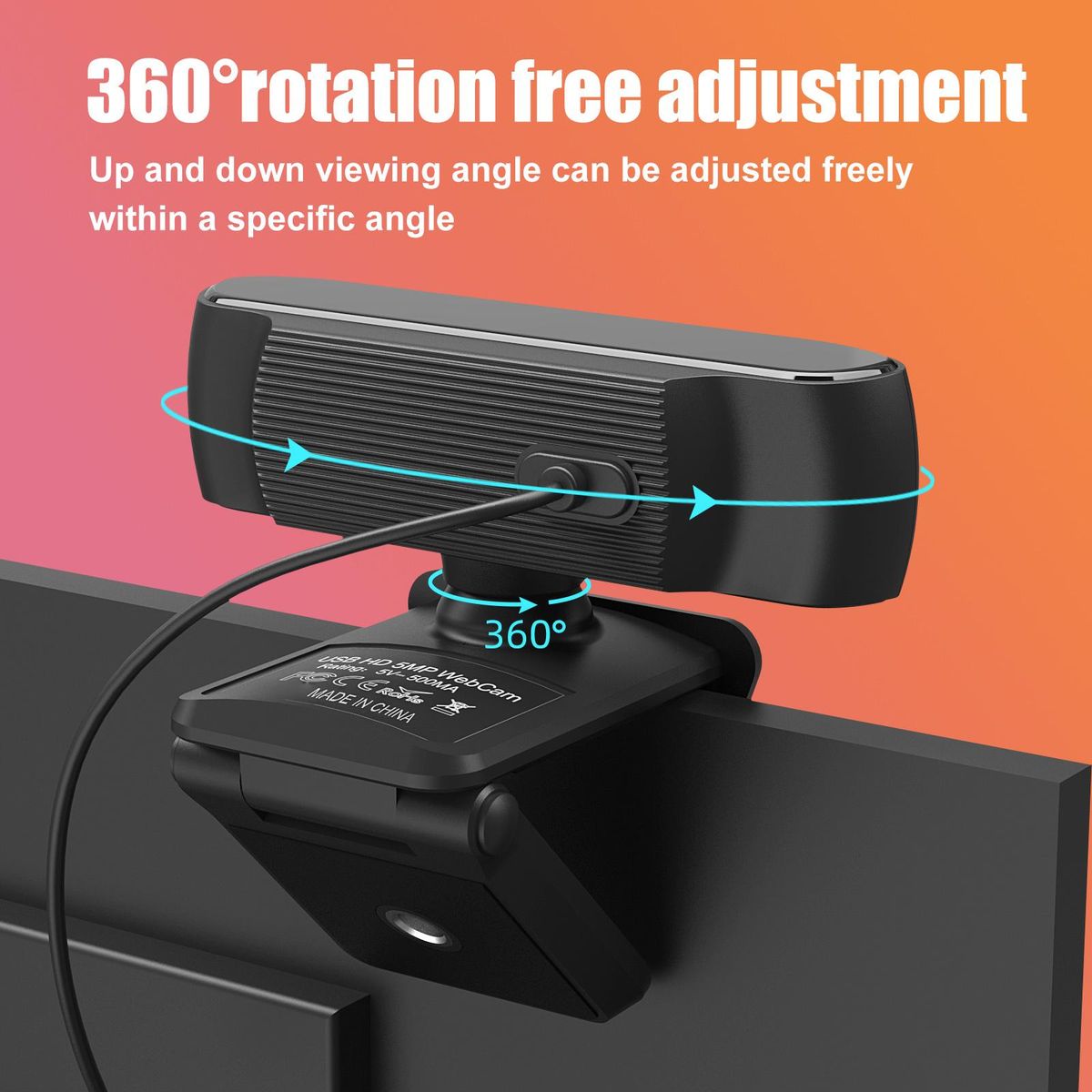 HXSJ S2 USB Webcam 2.5K PC 5MP Webcam with AF Light Correction and Dual Mics for Video, Teaching with Privacy Cover Black