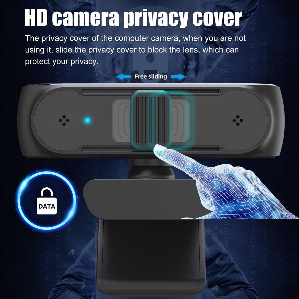 HXSJ S2 USB Webcam 2.5K PC 5MP Webcam with AF Light Correction and Dual Mics for Video, Teaching with Privacy Cover Black