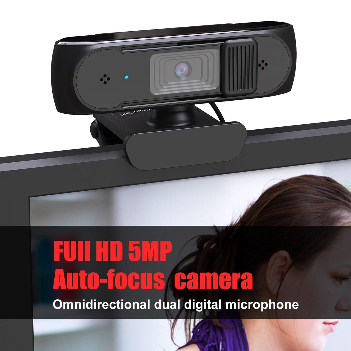 HXSJ S2 USB Webcam 2.5K PC 5MP Webcam with AF Light Correction and Dual Mics for Video, Teaching with Privacy Cover Black