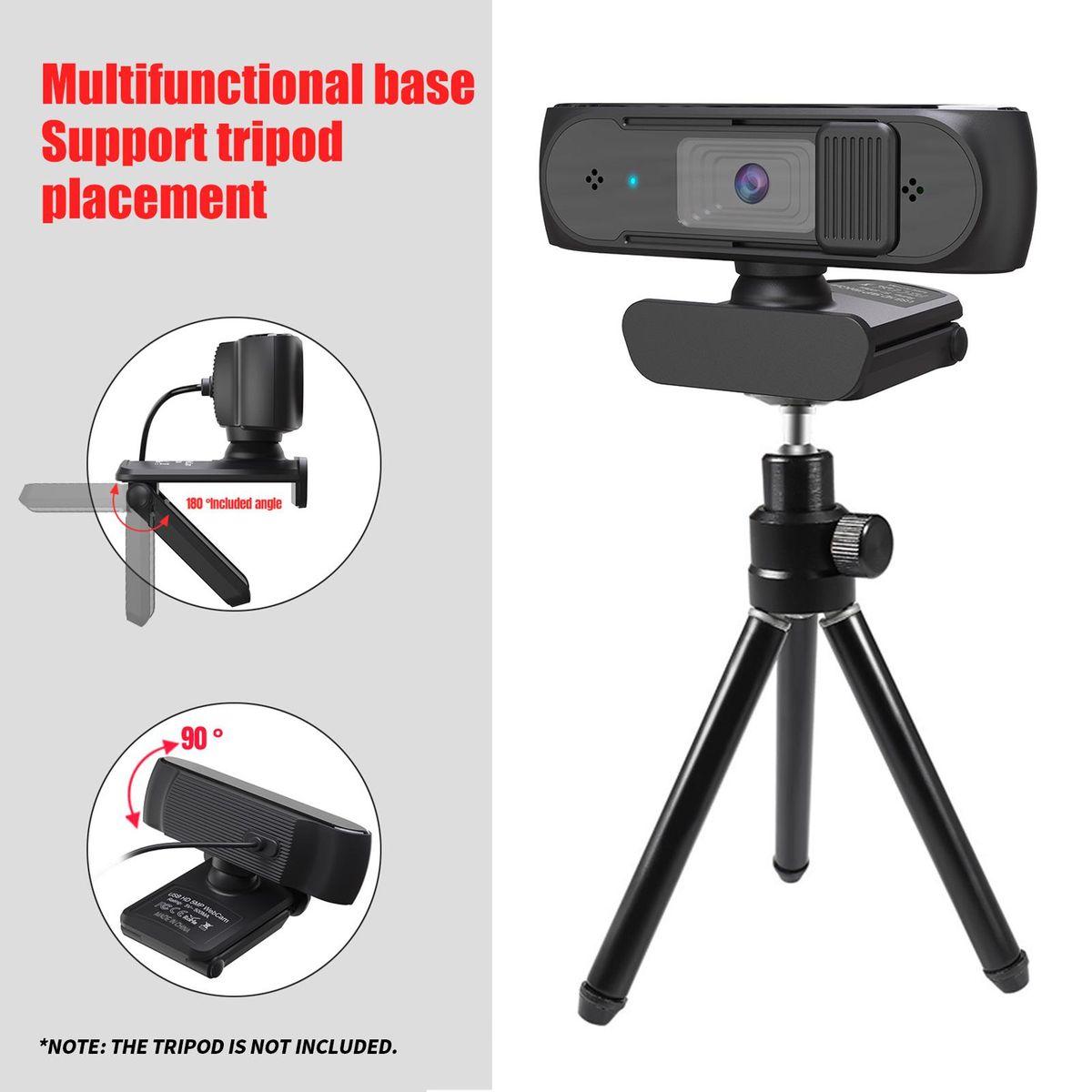 HXSJ S2 USB Webcam 2.5K PC 5MP Webcam with AF Light Correction and Dual Mics for Video, Teaching with Privacy Cover Black