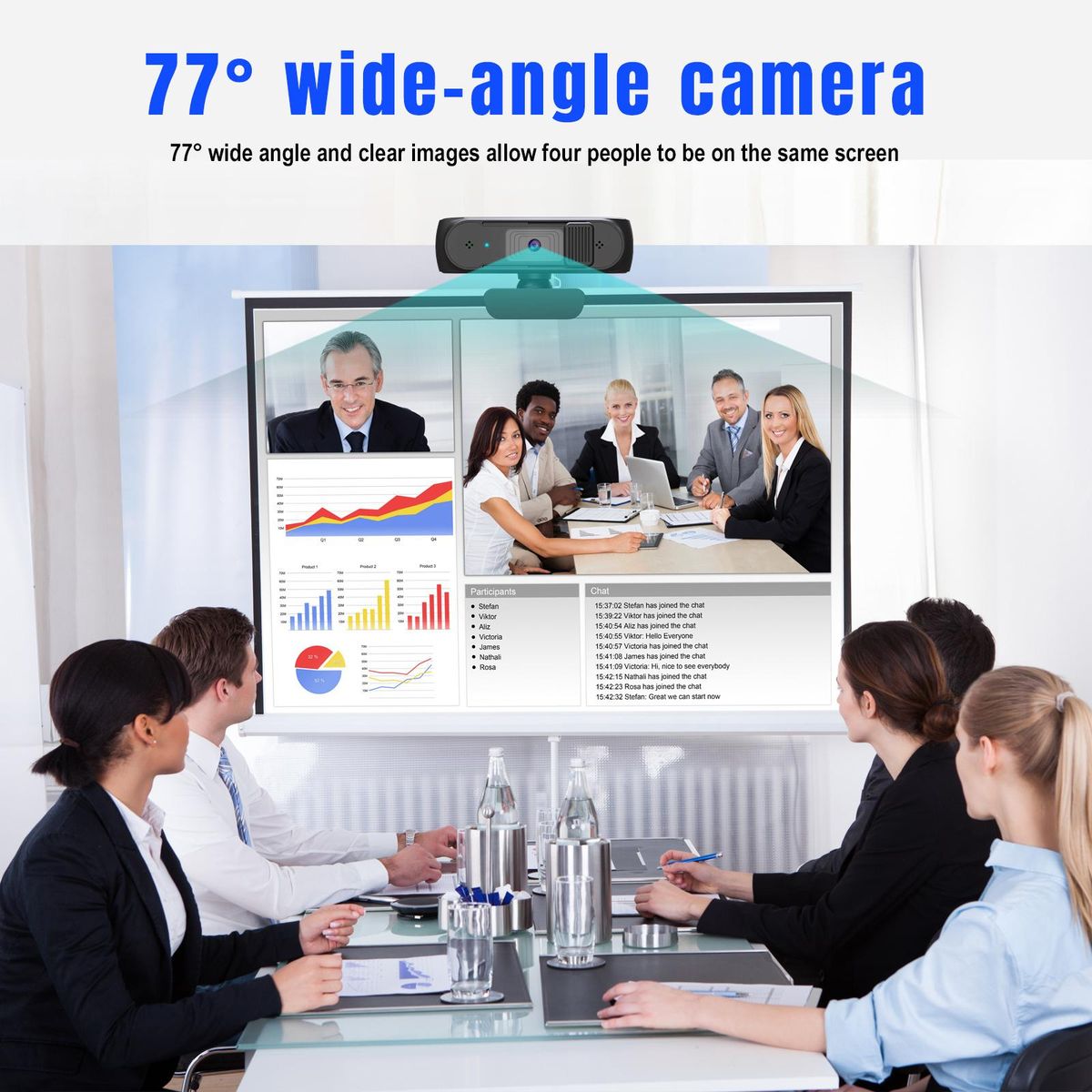 HXSJ S2 USB Webcam 2.5K PC 5MP Webcam with AF Light Correction and Dual Mics for Video, Teaching with Privacy Cover Black