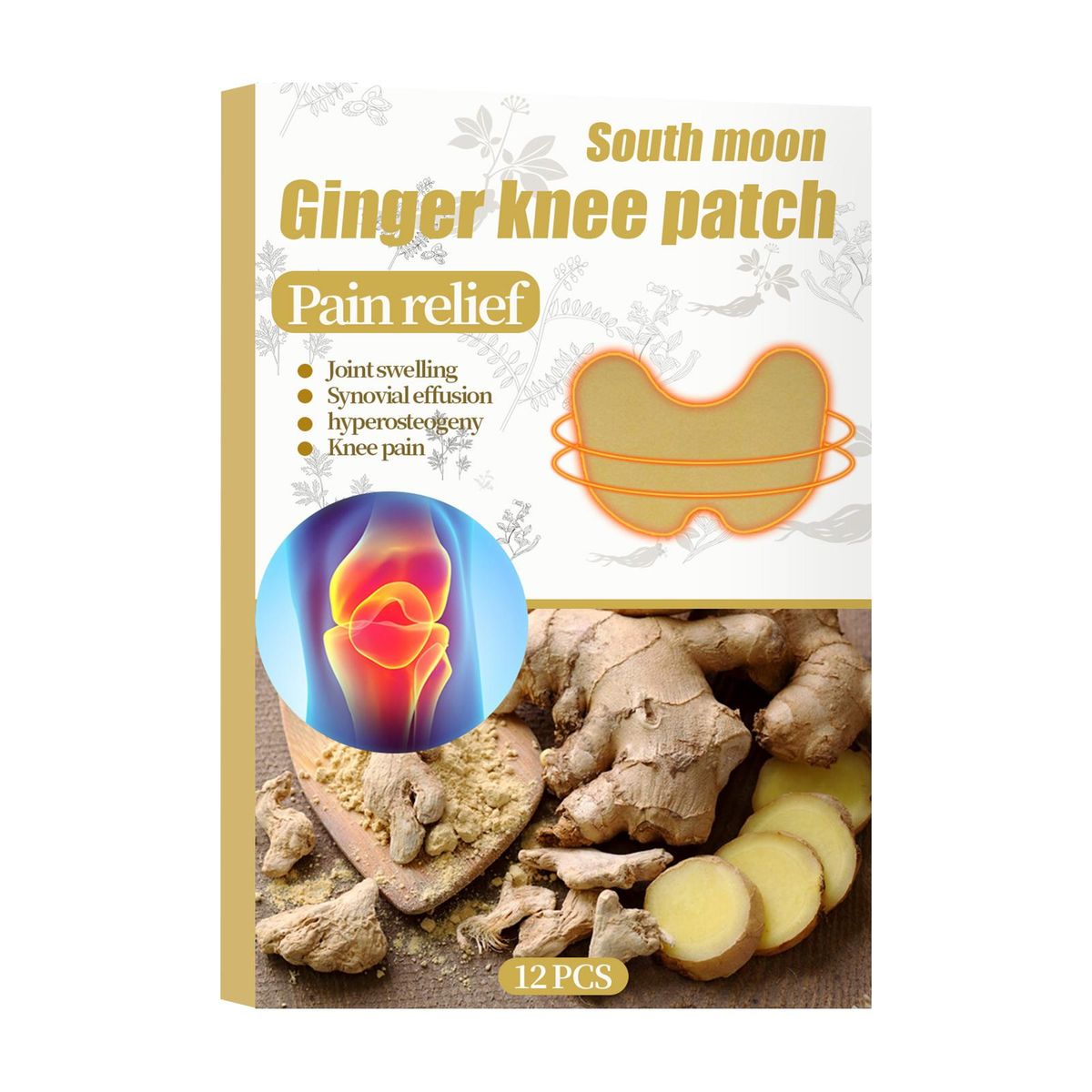 SOUTH MOON 12Pcs/Box Ginger Knee Patches Pain Relief Joint Swelling Synovial Effusion Hyperosteogeny Knee Pain
