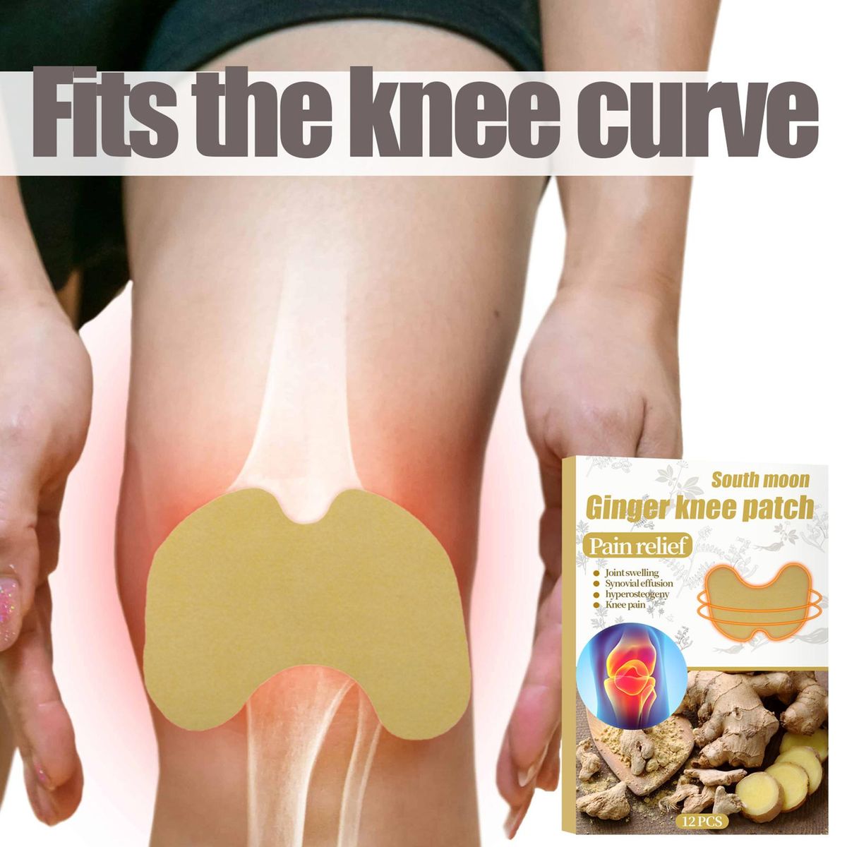 SOUTH MOON 12Pcs/Box Ginger Knee Patches Pain Relief Joint Swelling Synovial Effusion Hyperosteogeny Knee Pain