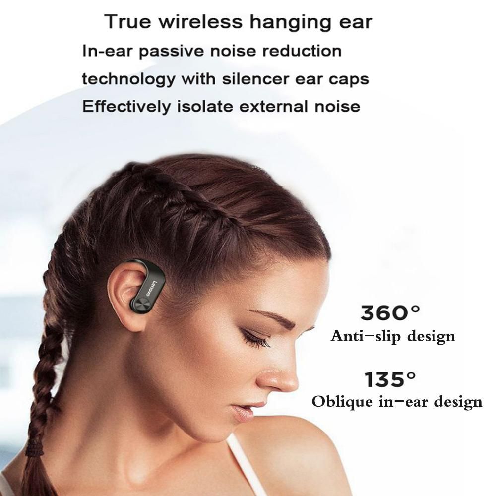 Lenovo LivePods LP7 Ear-hook Headphones BT 5.0 Wireless Earphones with 14mm Driver/Noise Canceling MIC/IPX5 Waterproof/400mAh & LED Power Display Handfree Sport Headsets with MIC for Gym Running Compatible with iOS Android
