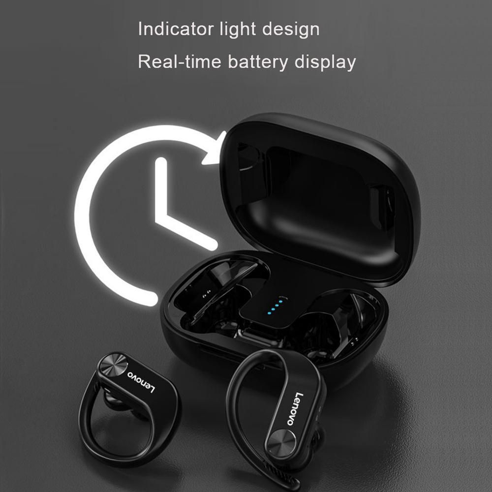 Lenovo LivePods LP7 Ear-hook Headphones BT 5.0 Wireless Earphones with 14mm Driver/Noise Canceling MIC/IPX5 Waterproof/400mAh & LED Power Display Handfree Sport Headsets with MIC for Gym Running Compatible with iOS Android