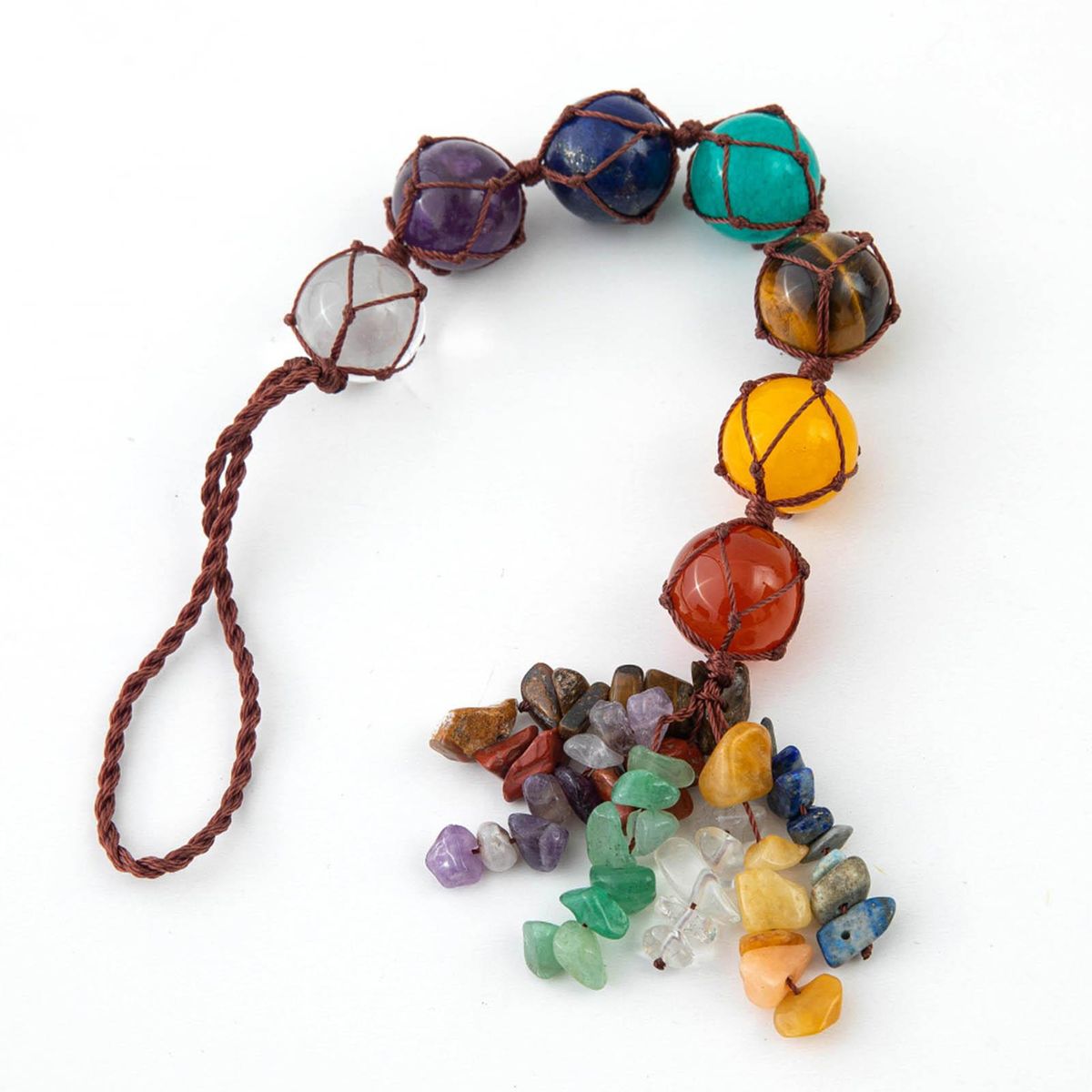 7 Chakra Pendant Round Balls Gemstone Tassel Spiritual Meditation Window Car Interior Hanging Ornament