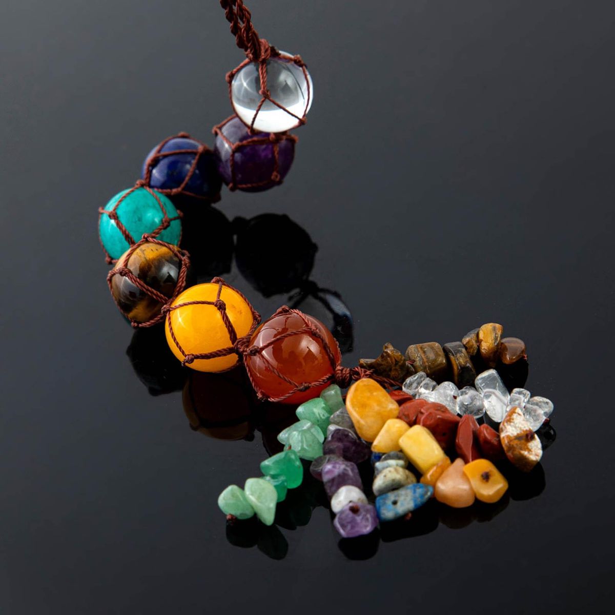 7 Chakra Pendant Round Balls Gemstone Tassel Spiritual Meditation Window Car Interior Hanging Ornament