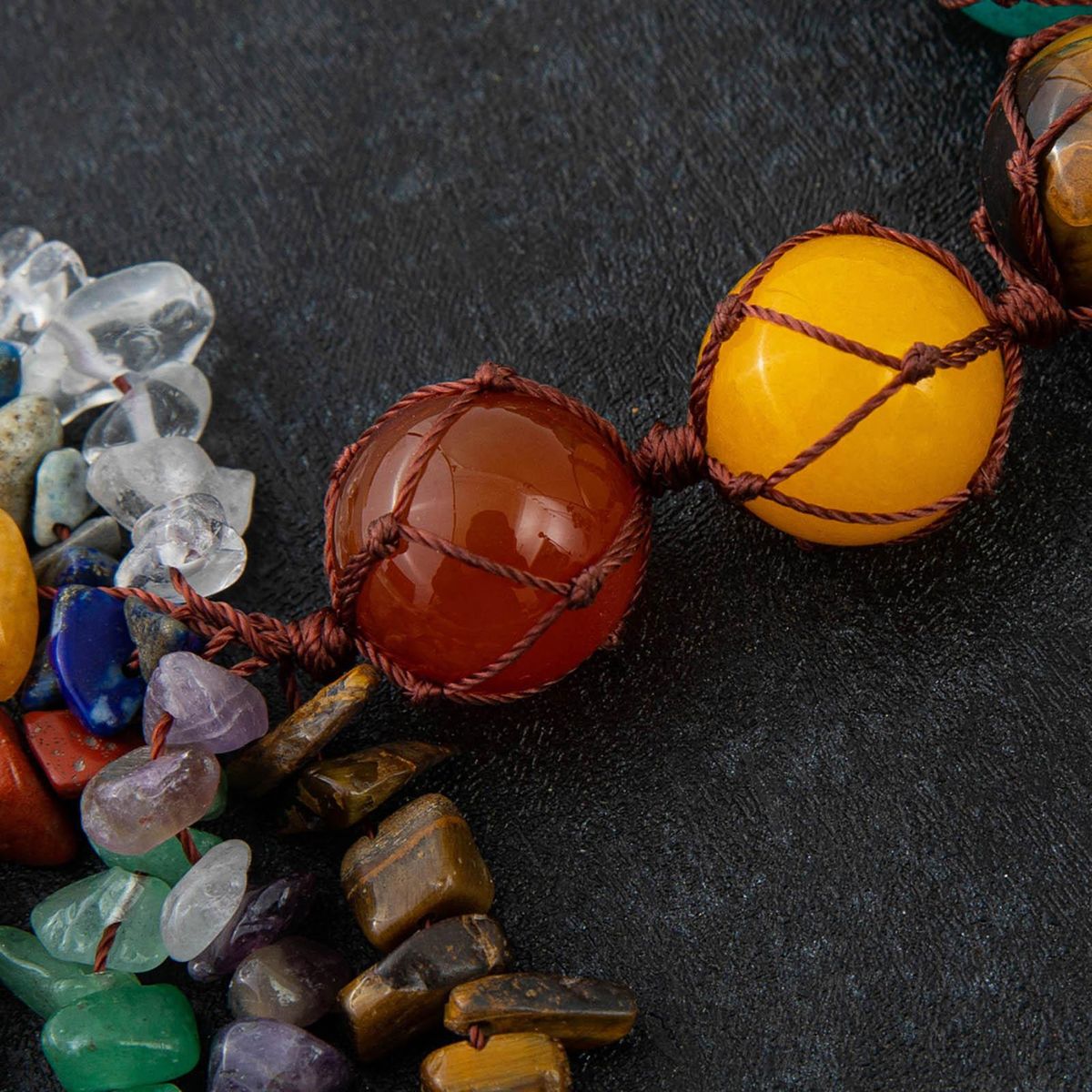 7 Chakra Pendant Round Balls Gemstone Tassel Spiritual Meditation Window Car Interior Hanging Ornament