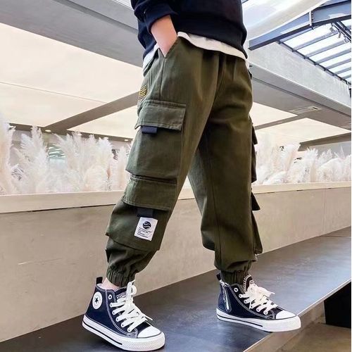 2 Pieces (Black+Green)3D Print Kids Boy Girls Children Pants Jeans Trousers