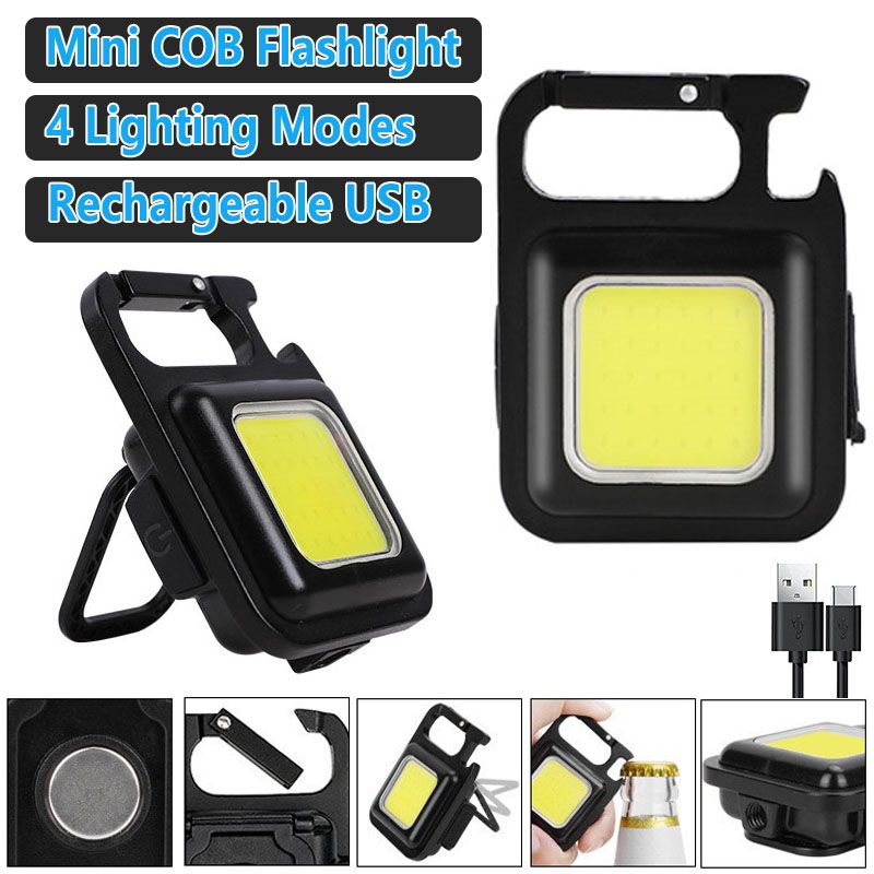 COB Work Light Keychain Lamp Mini Multifuncational Pocket USB Rechargeable Flashlight
