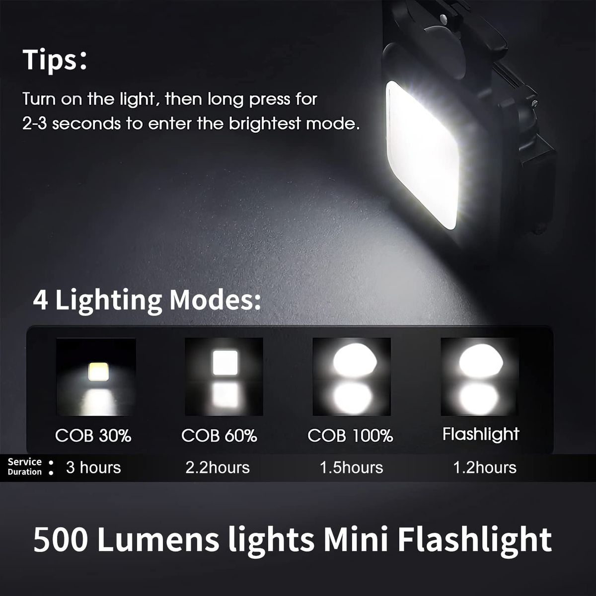 COB Work Light Keychain Lamp Mini Multifuncational Pocket USB Rechargeable Flashlight