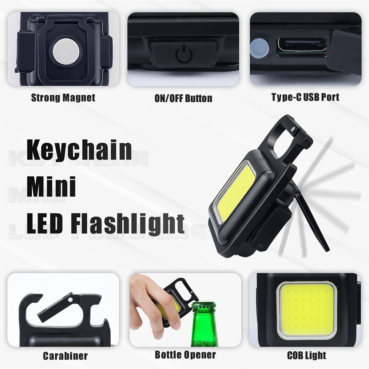 COB Work Light Keychain Lamp Mini Multifuncational Pocket USB Rechargeable Flashlight