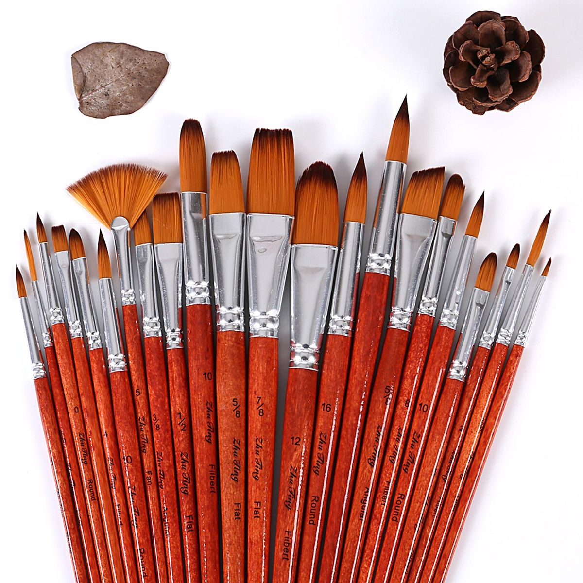 24PCS Paint Brushes Set Kit Artist Professional Paintbrush Round Brushes with Nylon Hair Red Retro Style Paintbrushes for Acrylic Aquarelle Watercolor Gouache Face Painting Great Art Drawing Supplies for Painter Students Begi