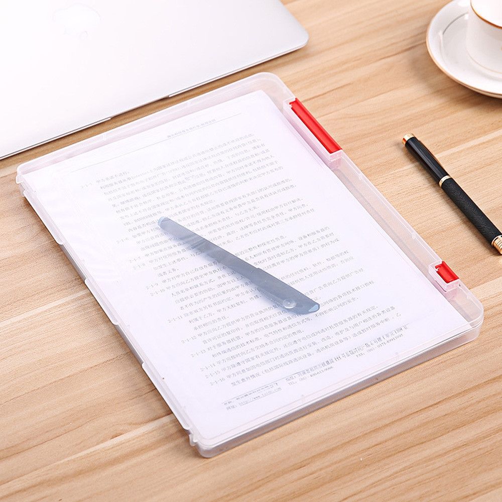 2 PCS A4 Size Transparent Storage Box Clear Plastic Document Paper Filling File Case Portable Ducoment Storage Holder(Red)