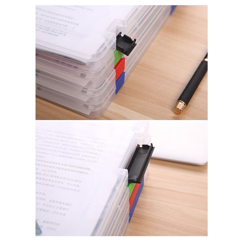 2 PCS A4 Size Transparent Storage Box Clear Plastic Document Paper Filling File Case Portable Ducoment Storage Holder(Red)