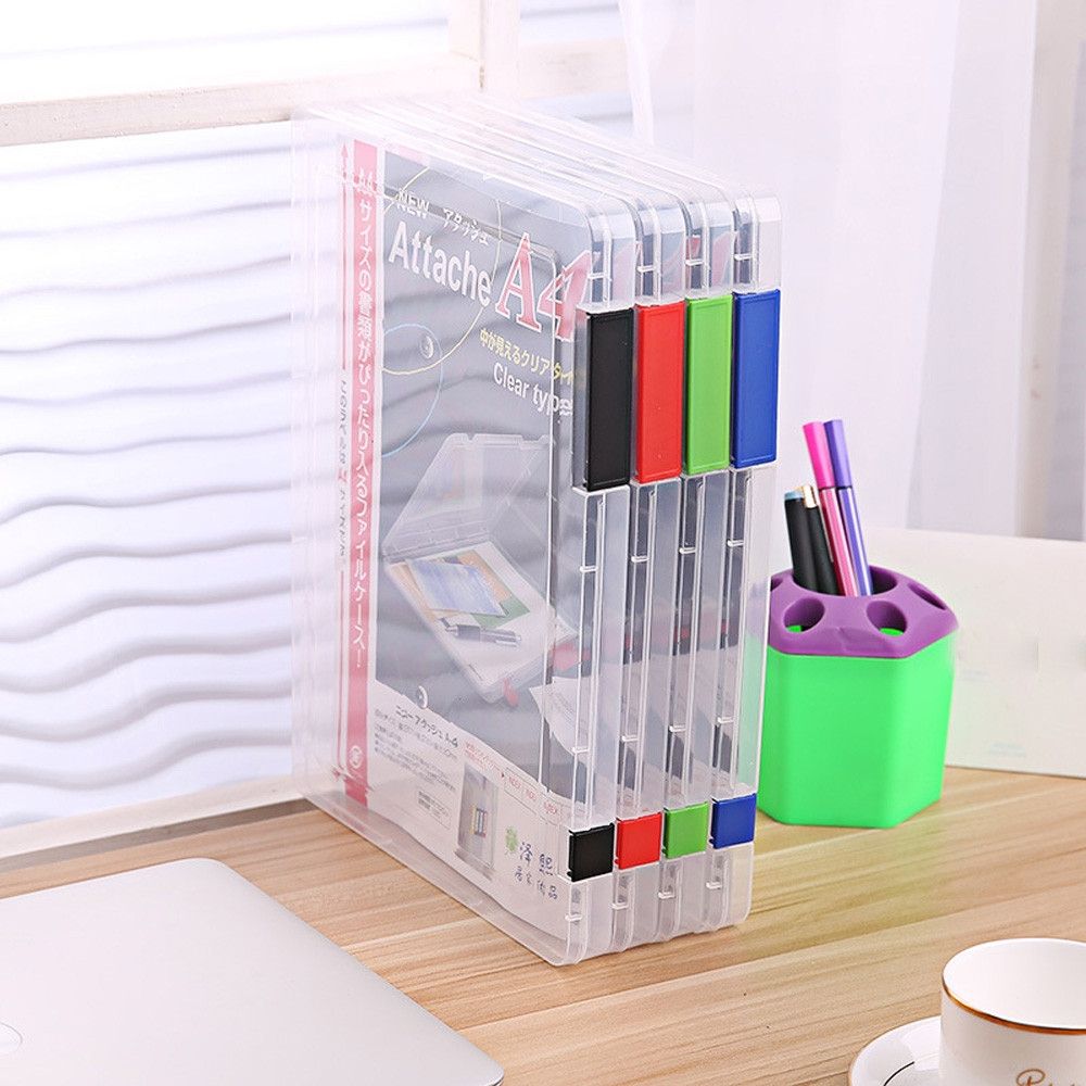 2 PCS A4 Size Transparent Storage Box Clear Plastic Document Paper Filling File Case Portable Ducoment Storage Holder(Red)