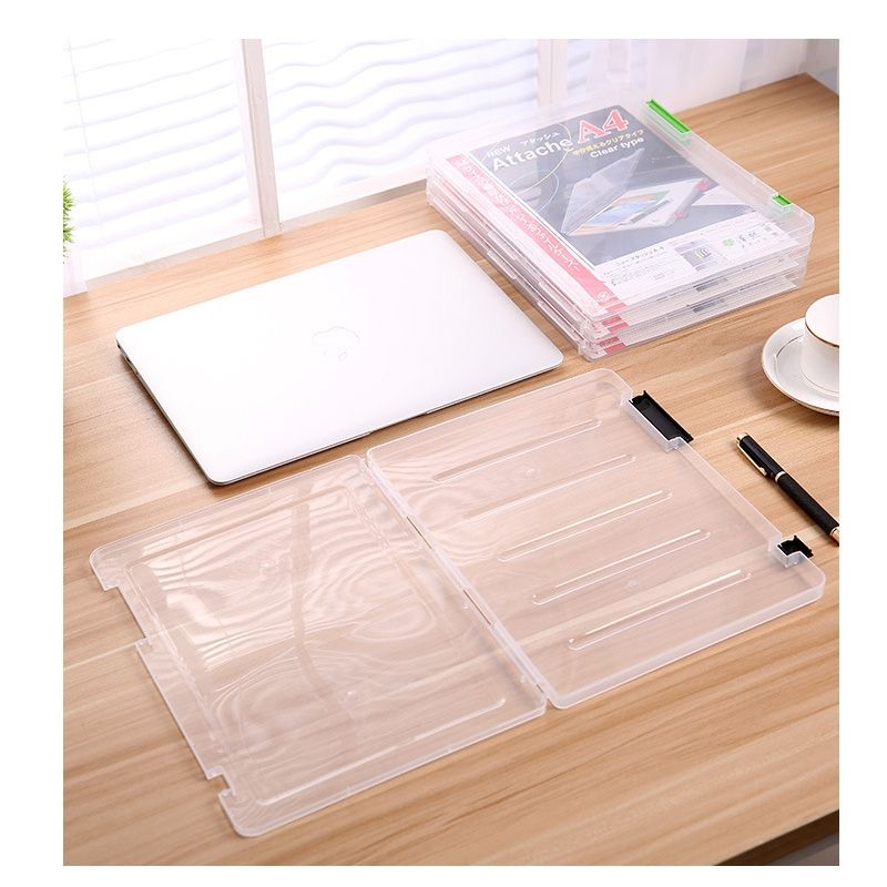 2 PCS A4 Size Transparent Storage Box Clear Plastic Document Paper Filling File Case Portable Ducoment Storage Holder(Red)