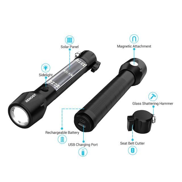 E.Lumen 500 Multi-Functional Solar Power Zoomable LED Flashlight Torch Lamp Rechargeable