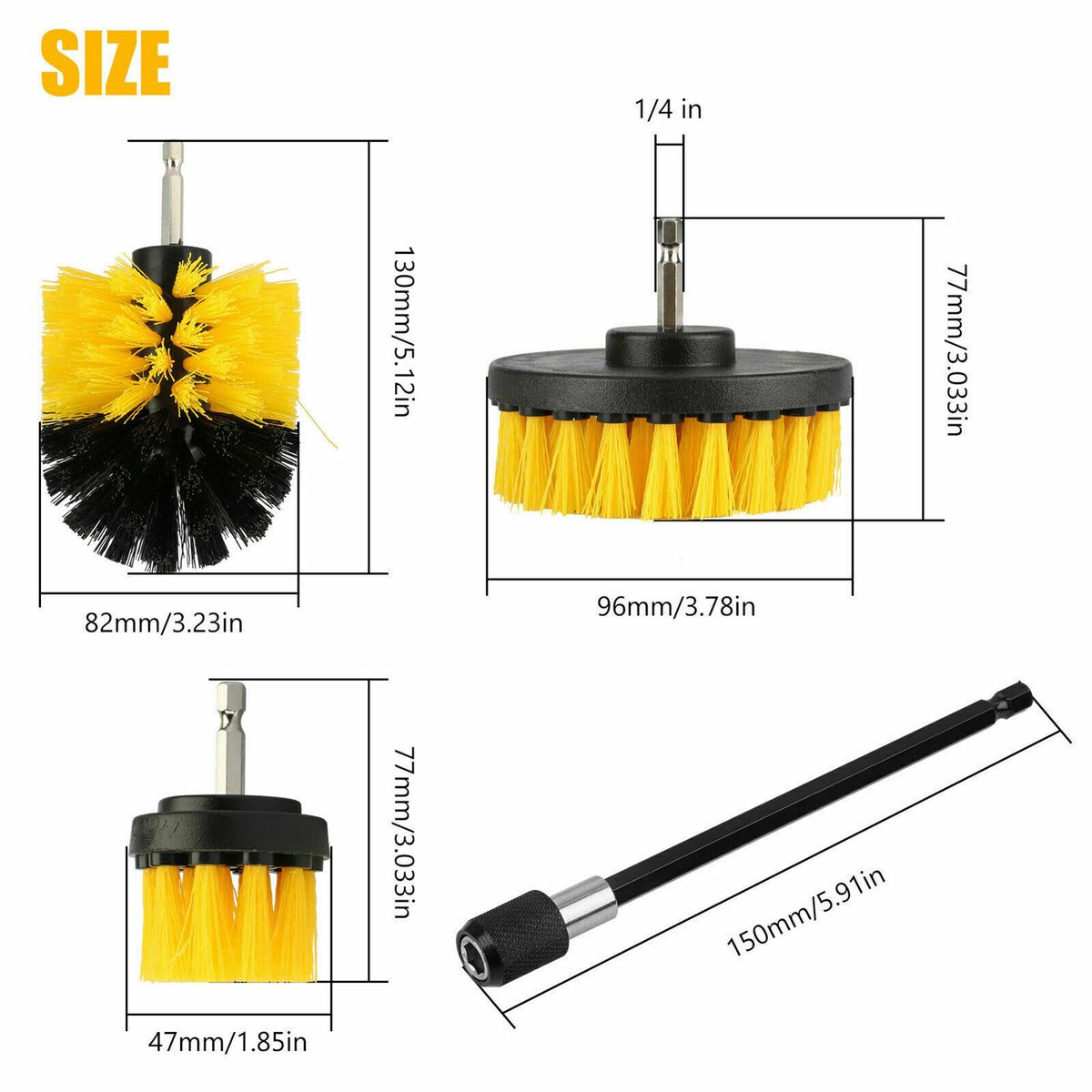 4Pcs Detailing Drill Brush Kit Car Wash Brush Hard Bristle