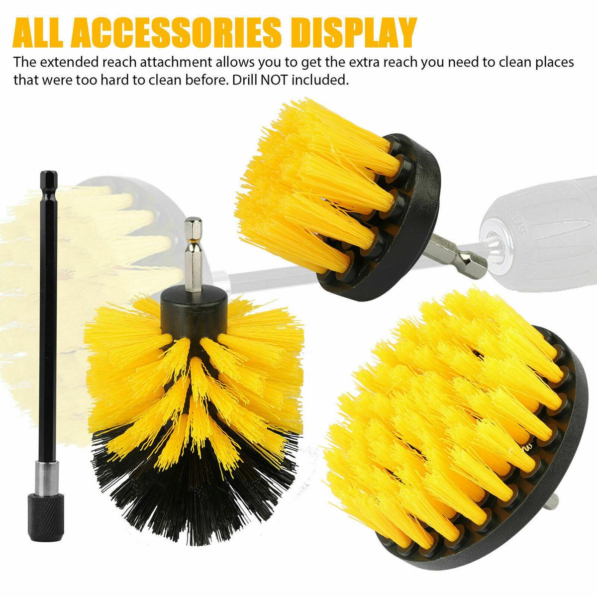 4Pcs Detailing Drill Brush Kit Car Wash Brush Hard Bristle