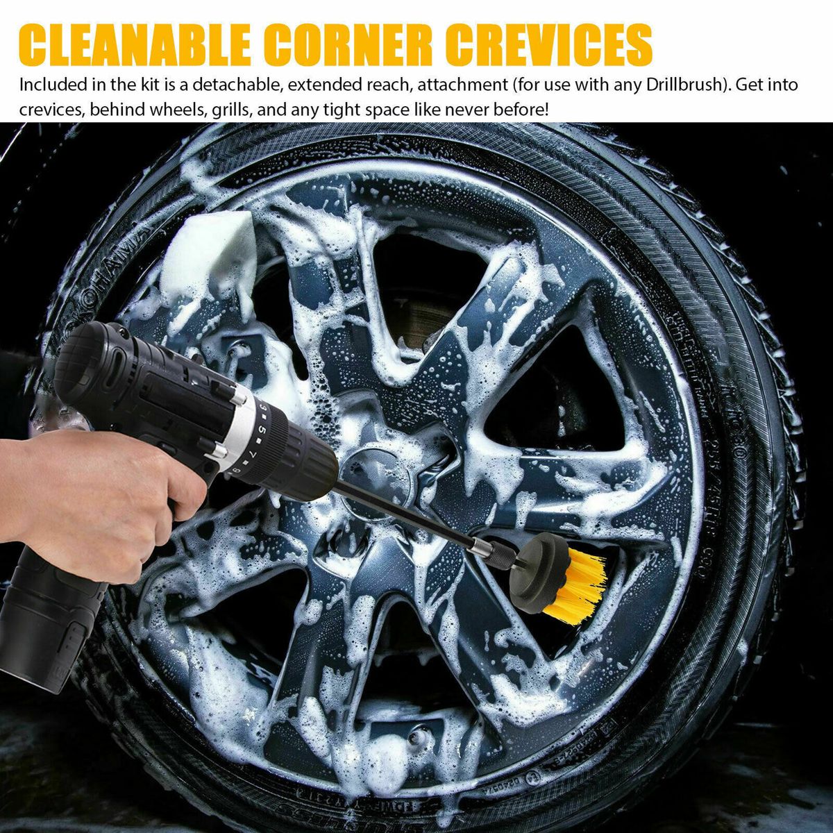 4Pcs Detailing Drill Brush Kit Car Wash Brush Hard Bristle