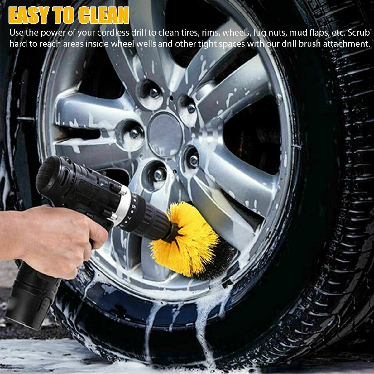4Pcs Detailing Drill Brush Kit Car Wash Brush Hard Bristle