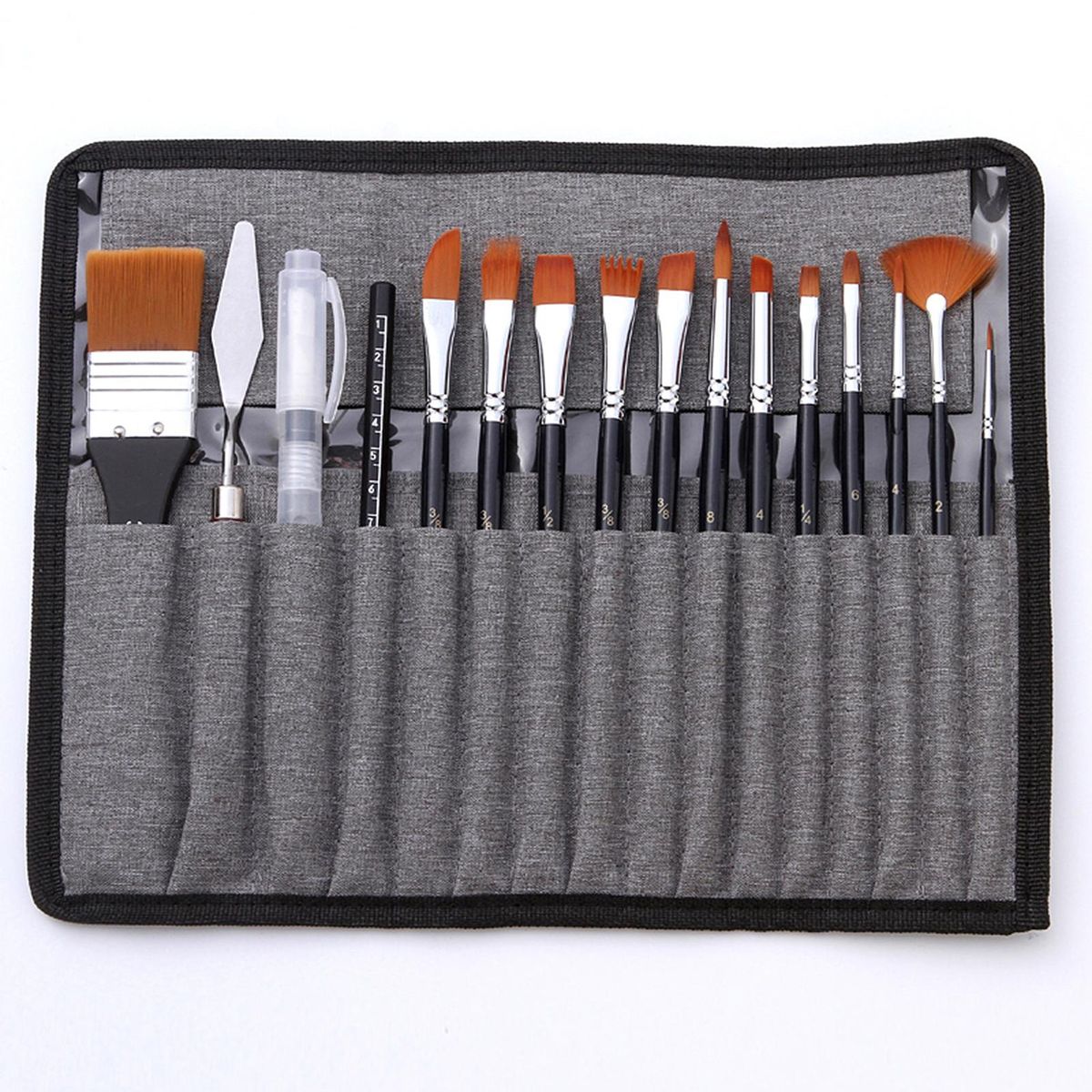 18pcs Artist Paint Brushes Set Bag Pack with Scraper Watercolor Brush Pen Nylon Hair Delicate Wooden   Handle Paintbrushes Carry Canvas Case Art Supplies Gift for Children Adults Beginners for Acrylic Oil Watercolor Gouache N